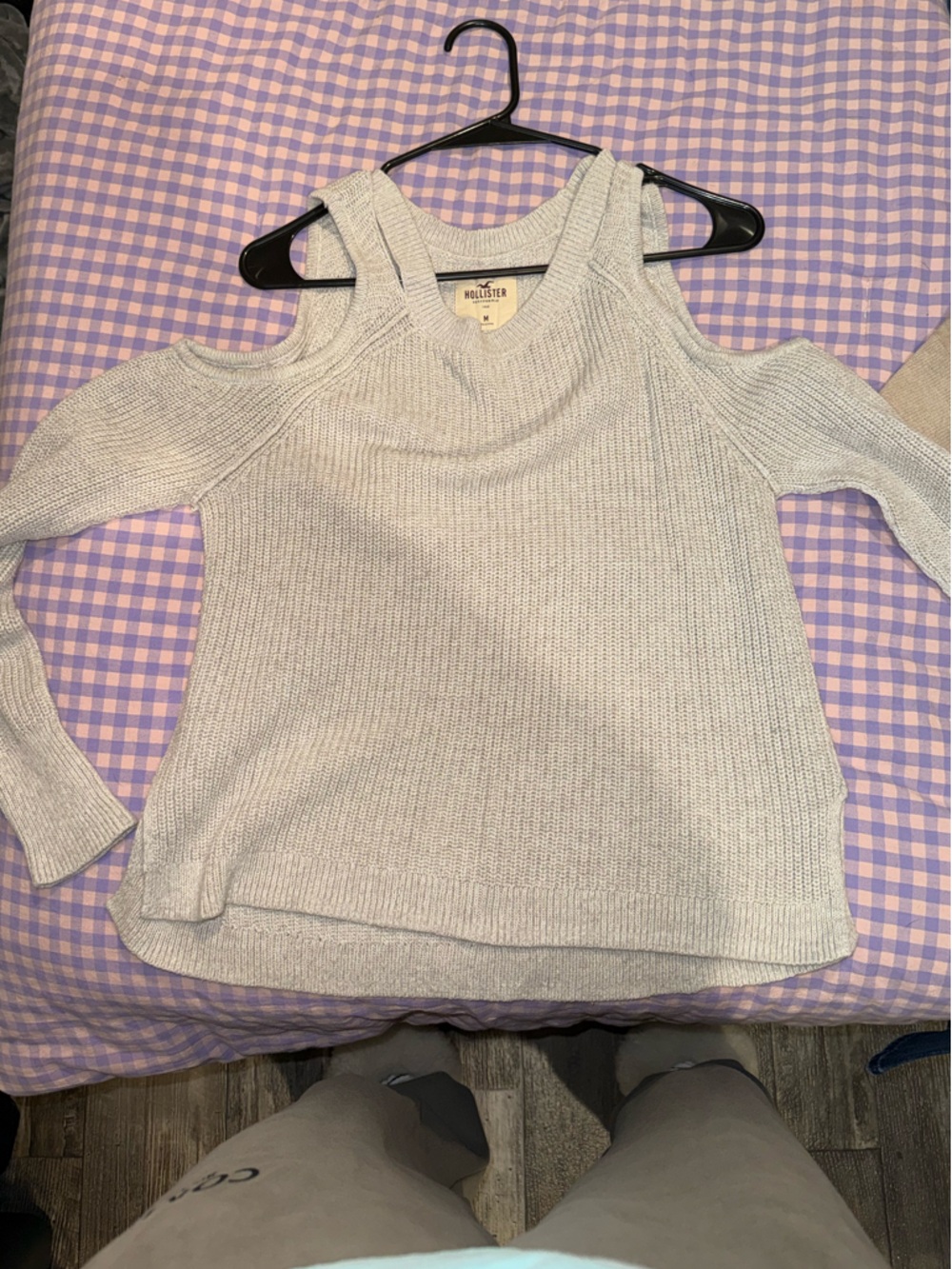 Hollister Light Gray Off-Shoulder Knit Sweater